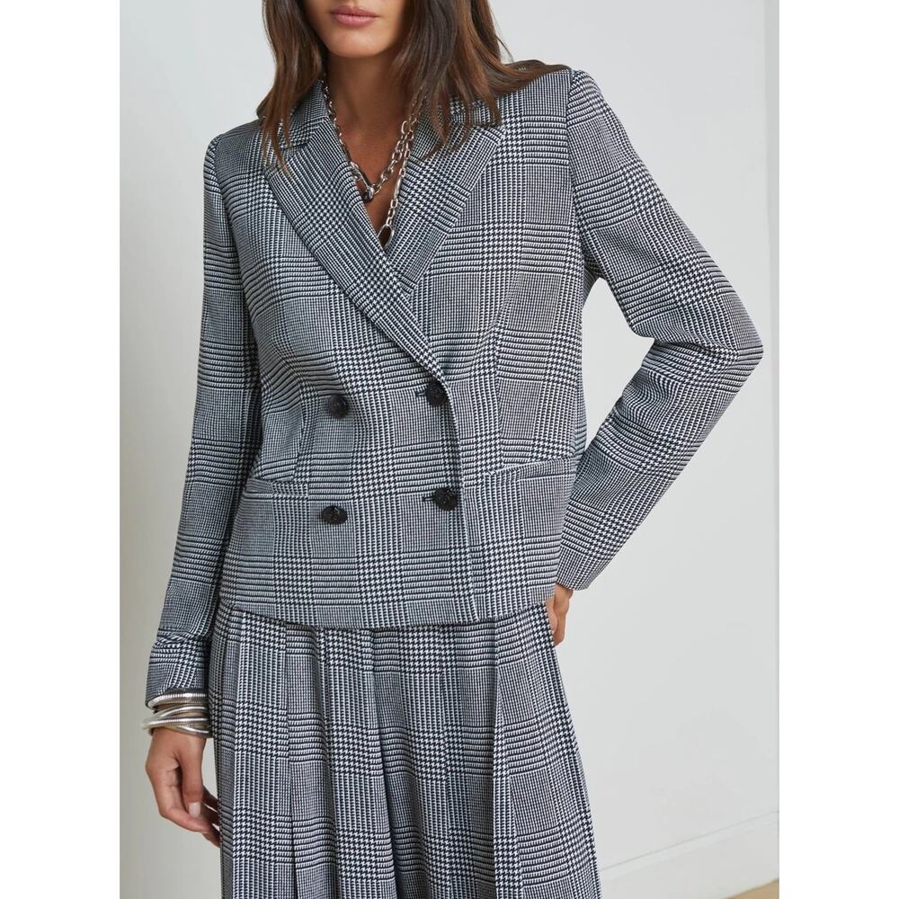 L'AGENCE Atmore Houndstooth Double Breasted Blazer